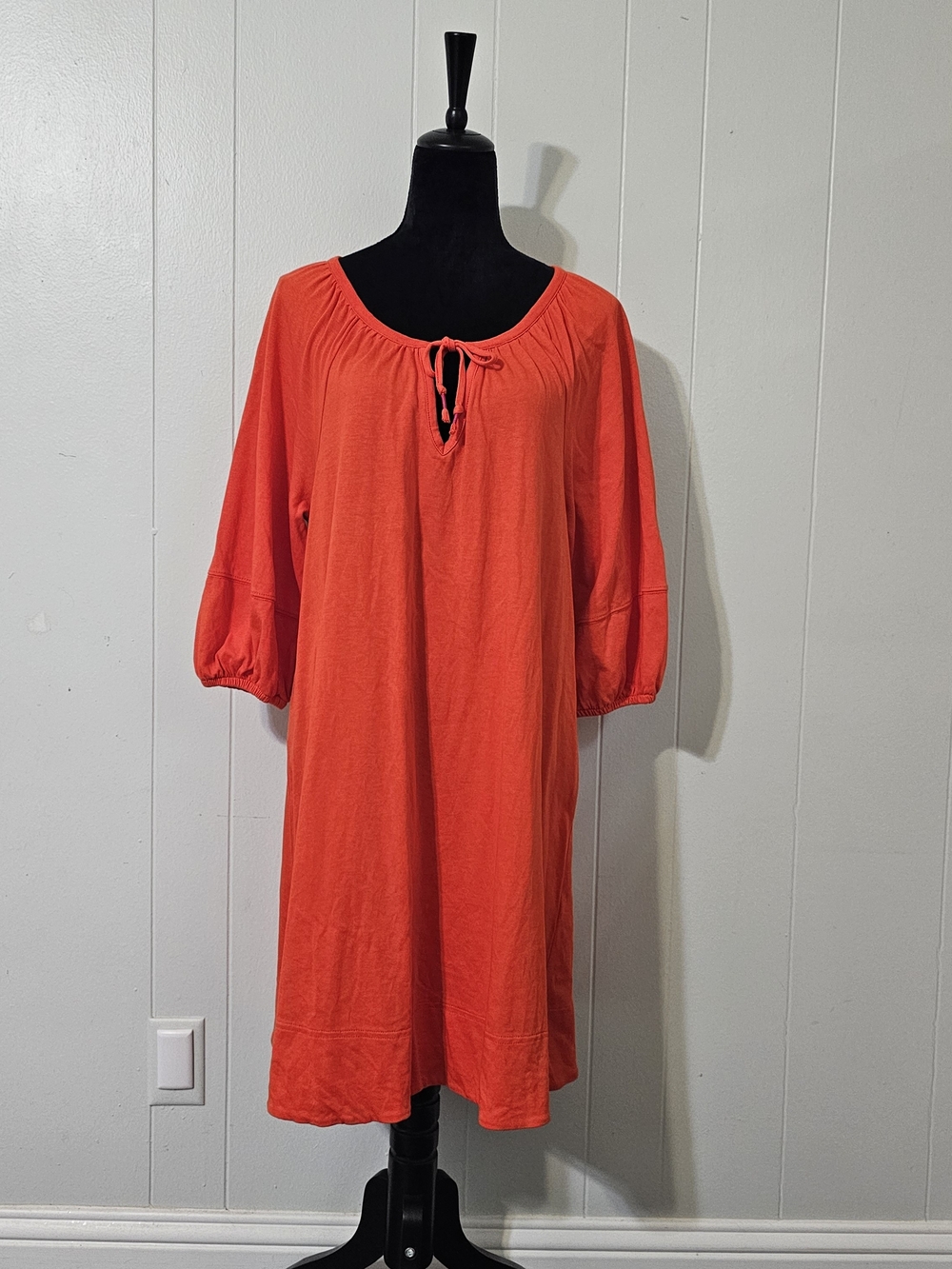 Anthropologie Orange Cotton Peasant Shift Dress L Boho Cottagecore Balloon Sleev
